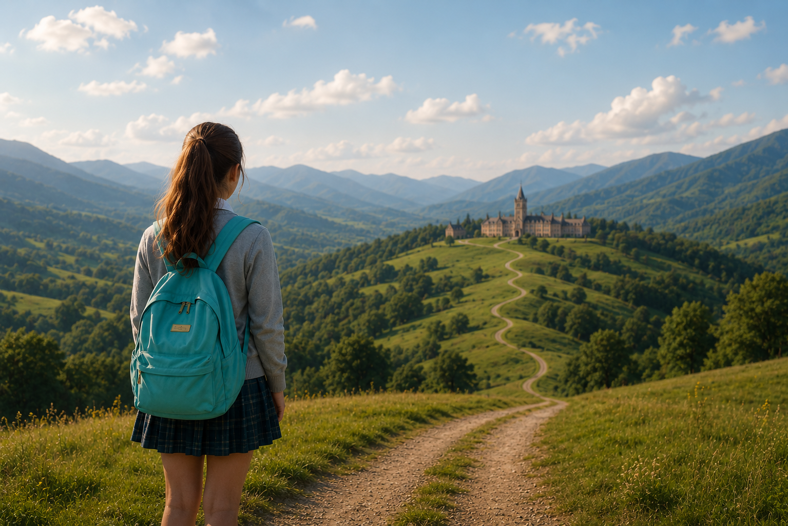 Student on the path to a boarding school